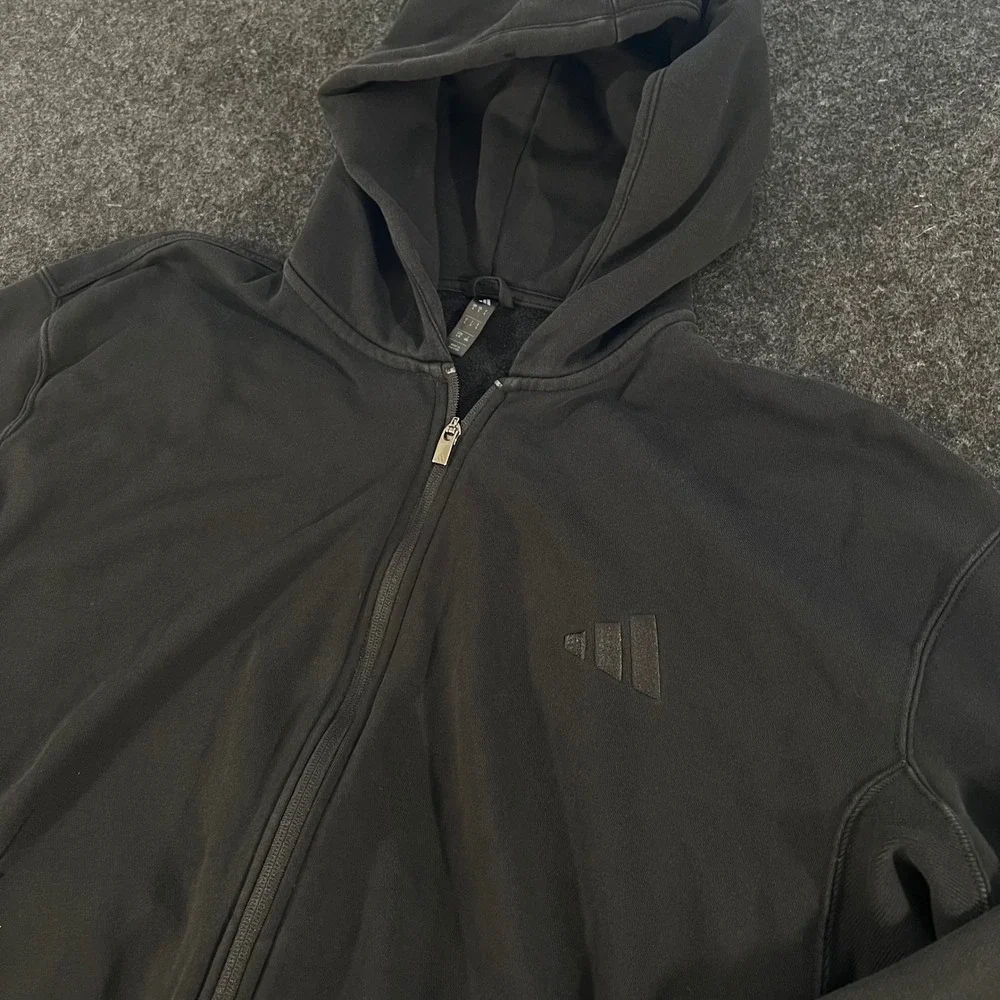 Adidas Full Zip Hoodie Mens Large Black Embroidered Logo Fleece Streetwear Gym